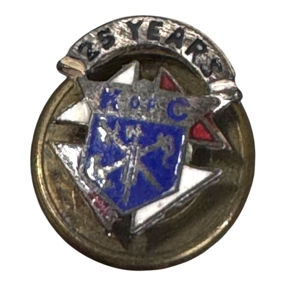 Vintage Sterling Silver Knights Of Columbus 25 Year Membership Pin Antique - Picture 1 of 7